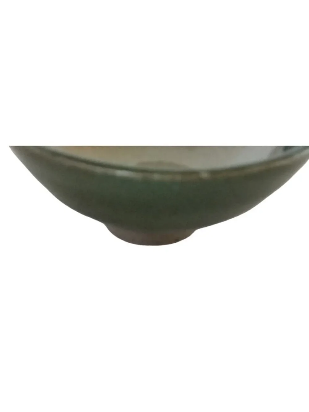 Studio Pottery Rice Bowl Heavy Green Gray Rustic Stoneware Primitive Drip Glaze